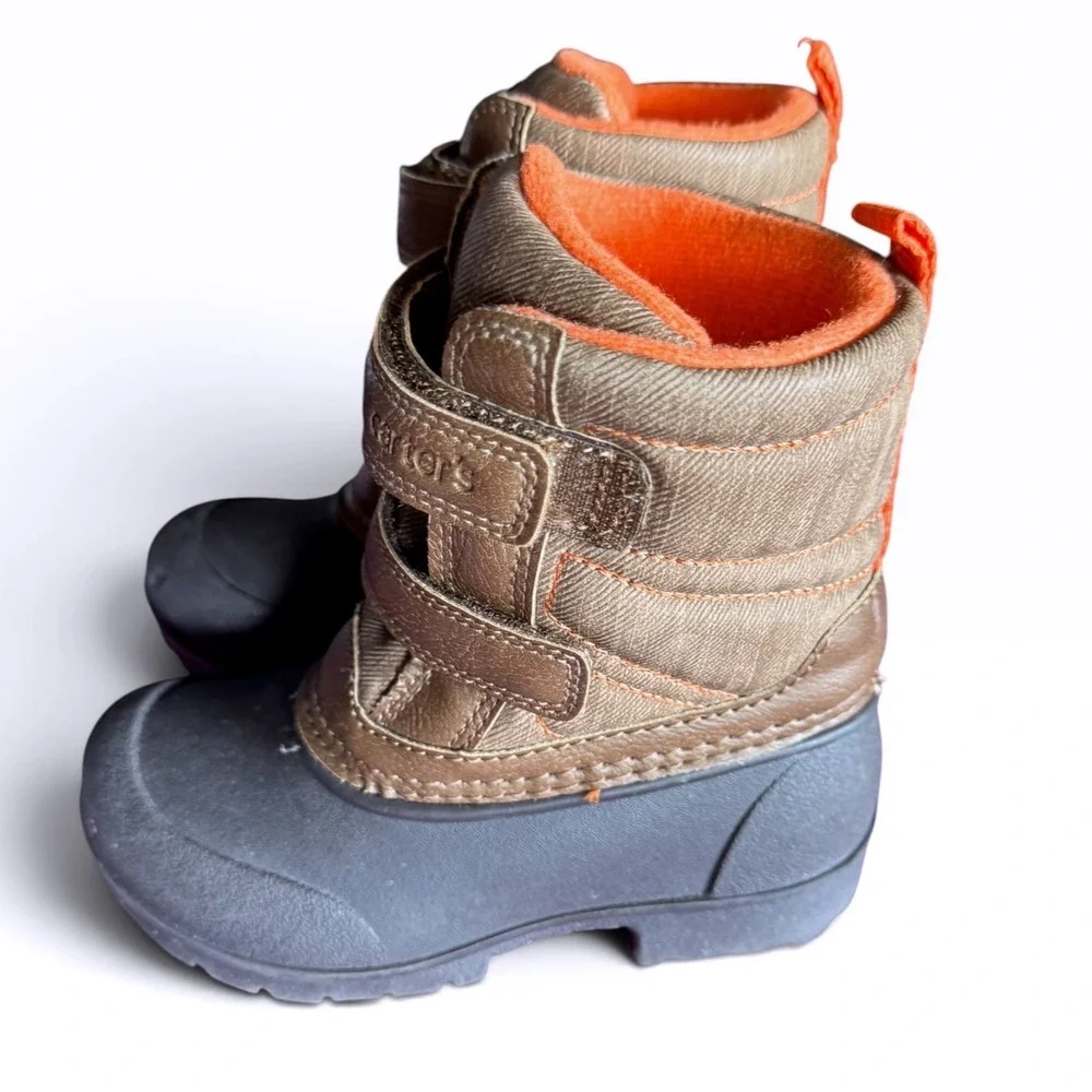 Carters Winter Boots Toddler 8M Brown Orange Fleece Lined Waterproof Snow Deltha